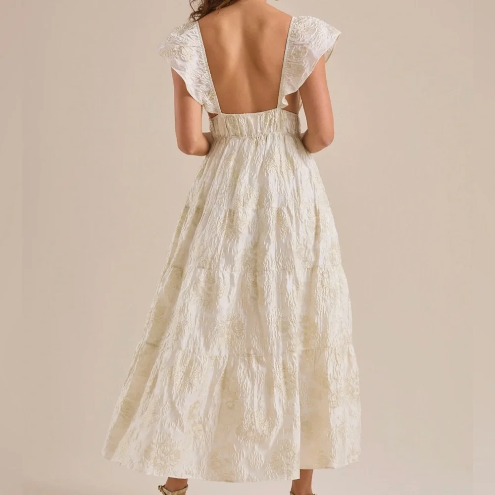 This is a white, ivory, and gold maxi dress from altr’d state size Small - Picture 3 of 3
